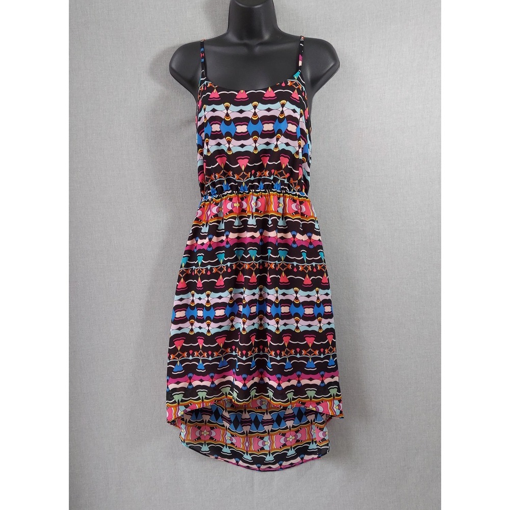 Nicole Miller Y2K Dress 10 High Low Retro Artsy Geometric Print Resort Sundress